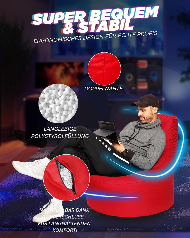 PATCH HOME Gamer Sessel mit Reissverschluss Lounge Kissen Sitzsack Sitzkissen Bean Bag In & Outdoor