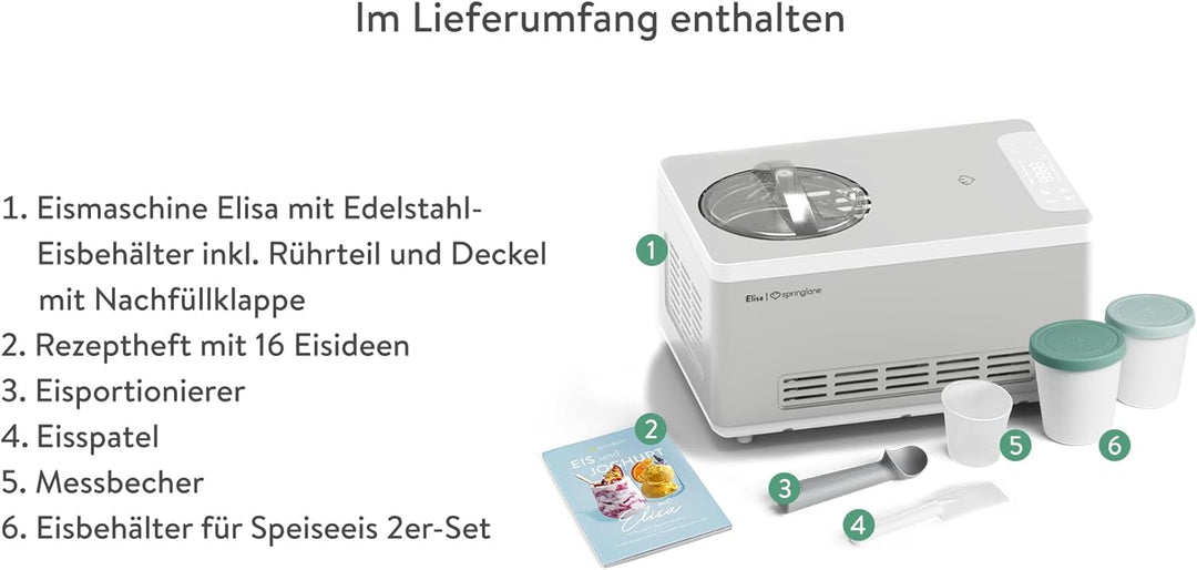 SPRINGLANE Eismaschine & Joghurtbereiter Elisa 2,0 L mit selbstkühlendem Kompressor 180 W inkl. Aufb
