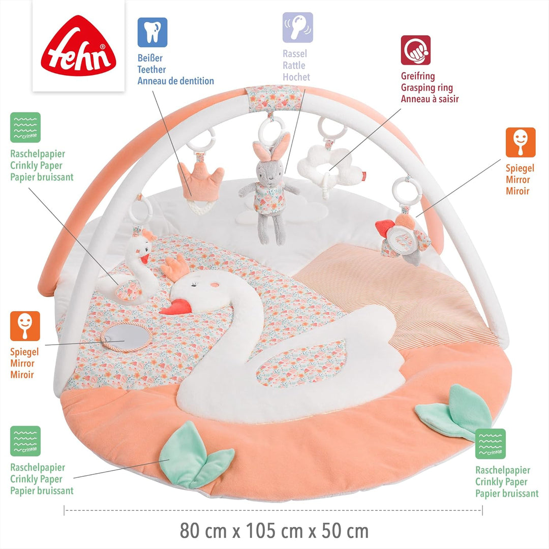 Fehn 062144 3-D-Activity-Decke Schwanensee | Spielbogen mit 5 abnehmbaren Spielzeugen für Babys Spie