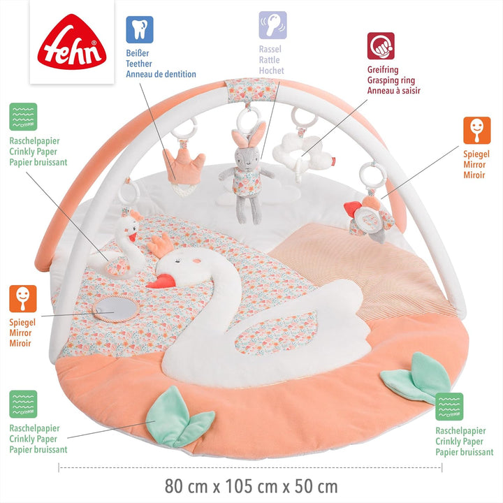 Fehn 062144 3-D-Activity-Decke Schwanensee | Spielbogen mit 5 abnehmbaren Spielzeugen für Babys Spie