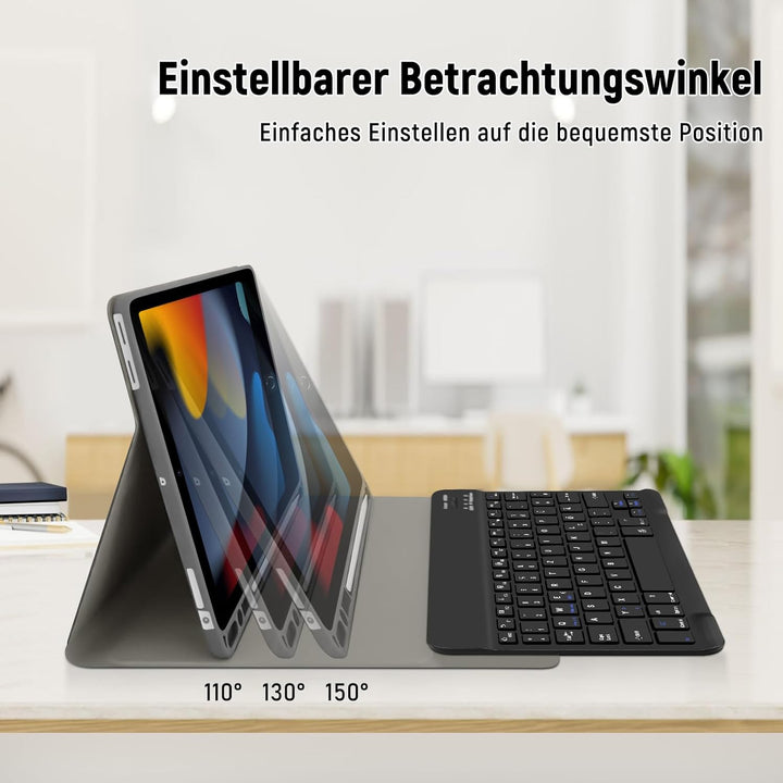 Tastatur Hülle für iPad 10.2 Zoll (9/8/ 7 Generation - 2021/2020/2019), Deutsches QWERTZ Tastatur Ma