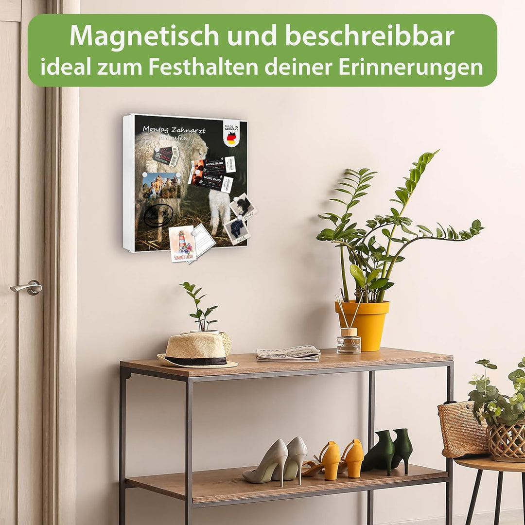 banjado® Grosser Schlüsselkasten Glas/Schlüsselbox 30cm x 30cm mit 50 Haken - Motiv Schaf Und Lamm/S