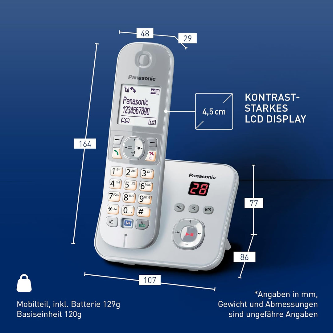 Panasonic KX-TG6821GS DECT Schnurlostelefon mit Anrufbeantworter (strahlungsarm, Eco-Modus, GAP Tele