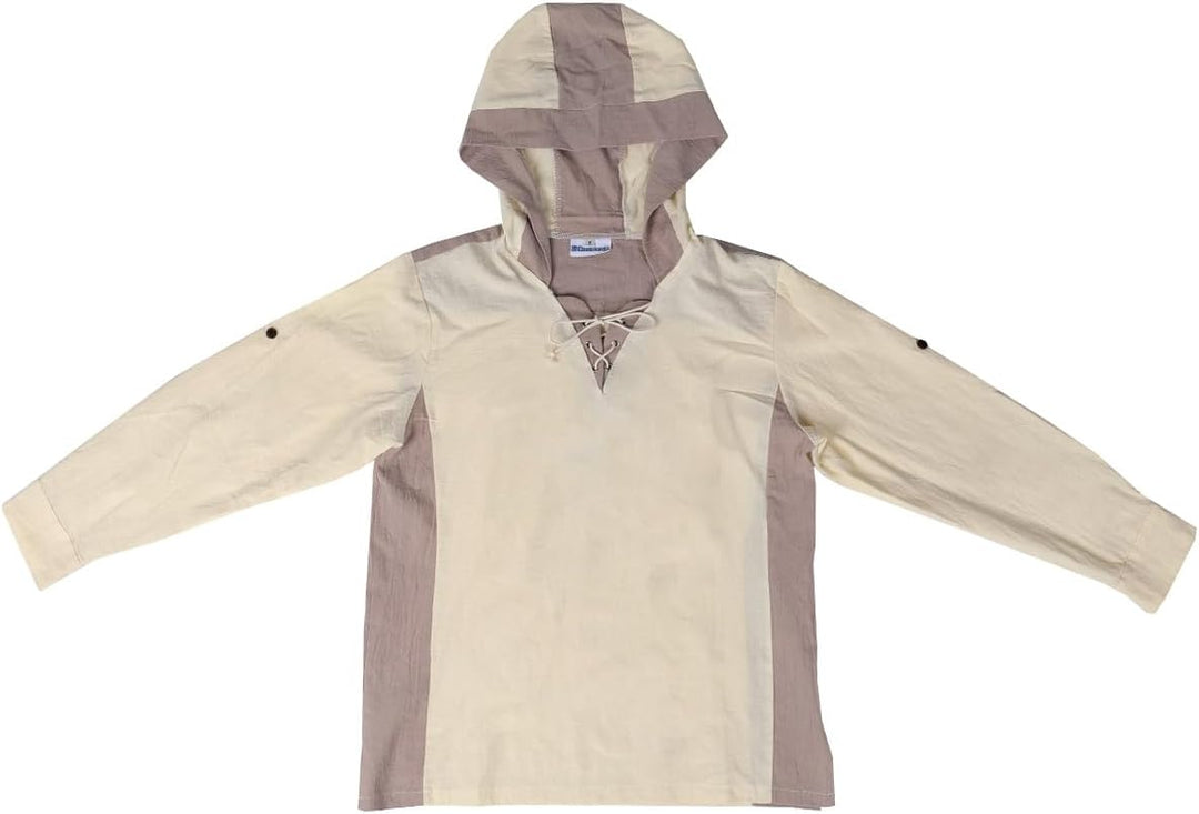 CoolChange Mittelalter Hemd mit Kapuze für LARP, Ritter oder Piraten Kostüm | Beige | Baumwolle | Gr
