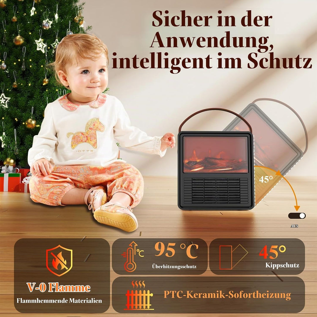 Minthouz Elektrischer Heizlüfter 1200W/800W, Keramik Heizgerät mit 3D Flammeneffekt, Einstellbarem T