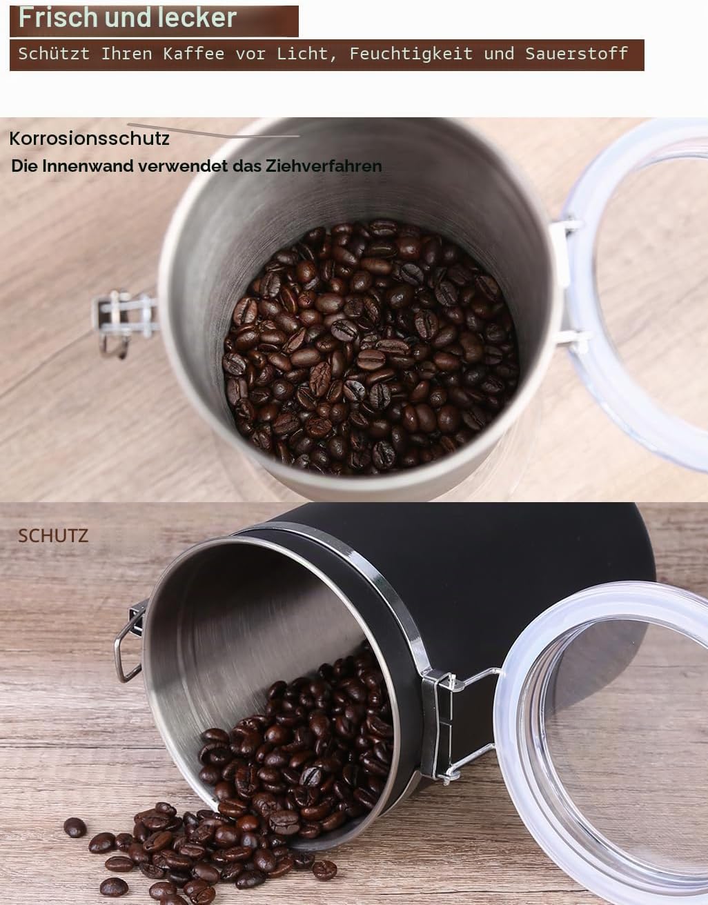 Kaffeedose Luftdicht mit Deckel Kaffeebohnen Behälter für Kaffeepulver Bohnen Tee Mehl Müsli Zucker,