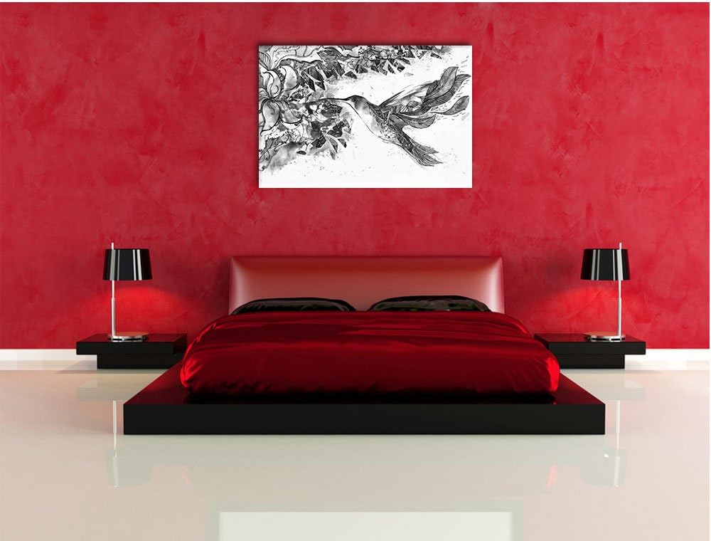 Monocrome, Kolibri Kunst , Format: 100x70 auf Leinwand, XXL riesige Bilder fertig gerahmt mit Keilra