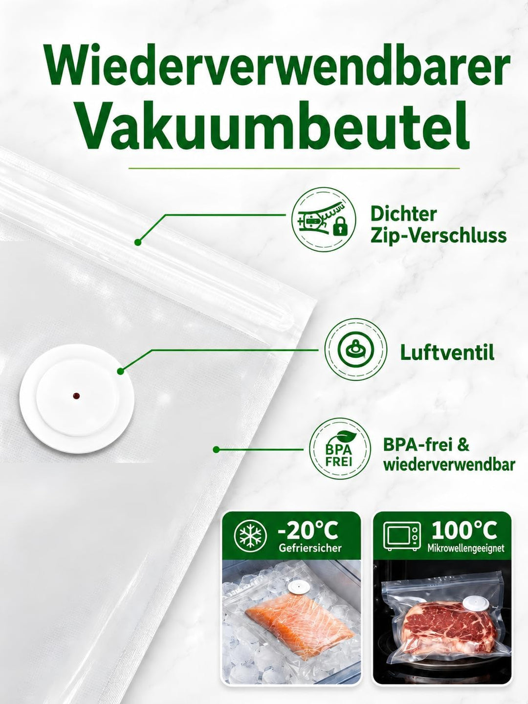 Vakuumiergerät für Lebensmittel, USB-aufladbarer Vakuumierer mit Flüssigkeitsbehälter, inkl. 30 wied