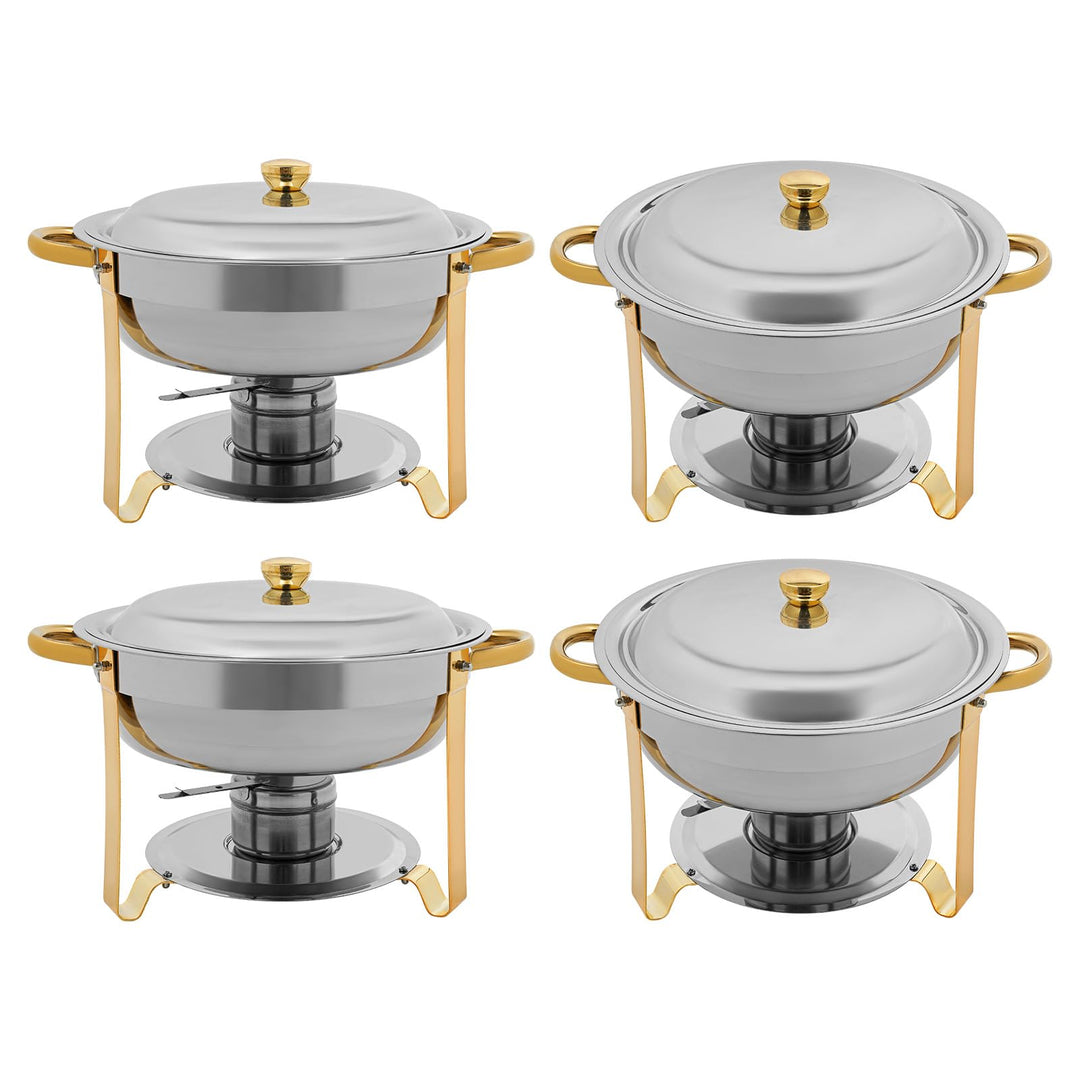 4er Set Rund Chafing Dish Set, Professional Speisenwärmer mit Deckel, 4,5L Edelstahl Buffet Wärmebeh
