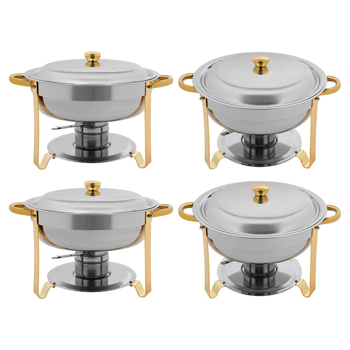 4er Set Rund Chafing Dish Set, Professional Speisenwärmer mit Deckel, 4,5L Edelstahl Buffet Wärmebeh