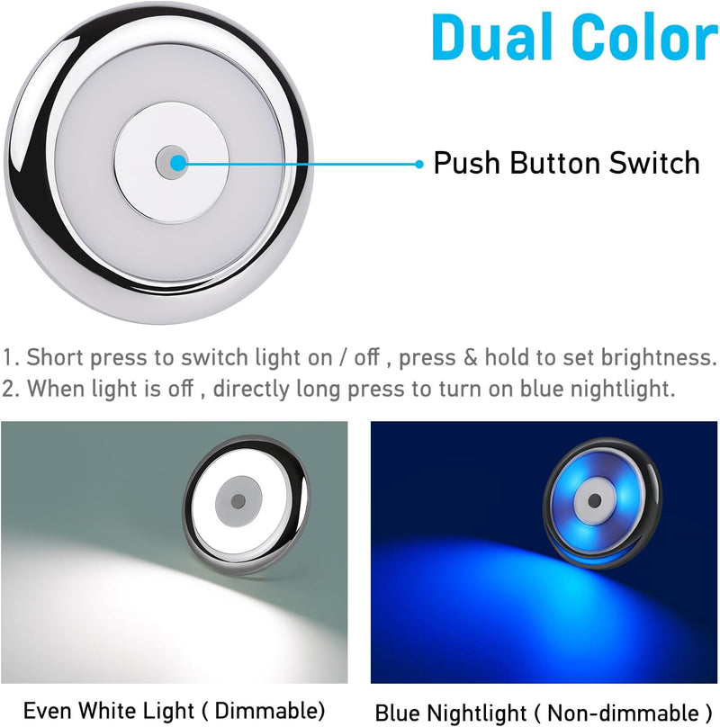 acegoo 12V LED Deckenleuchte Wohnmobil Lampen Zwei Farbe (5000K/Blaues Nachtlicht) mit Dimmschalter