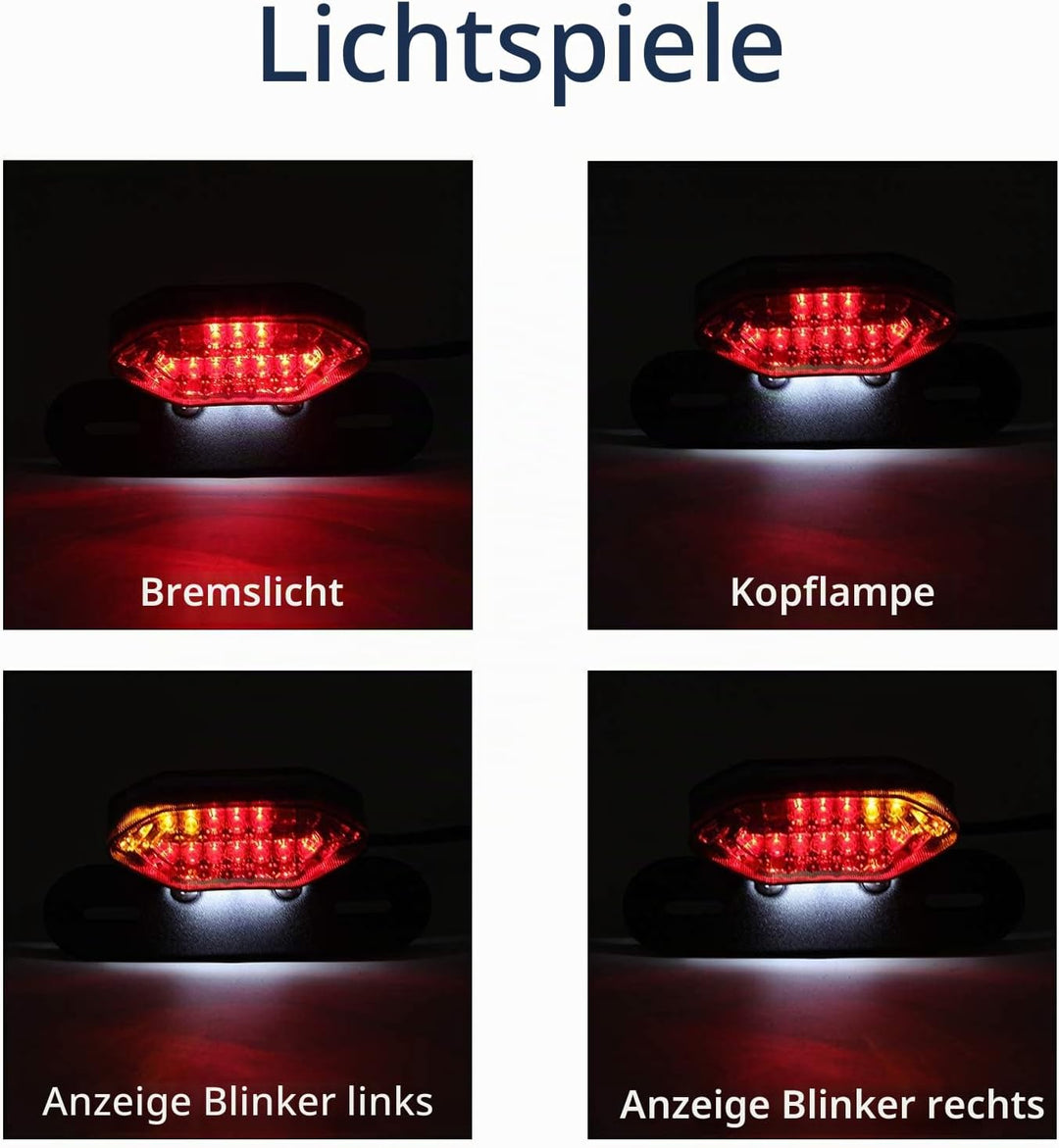 JMTBNO Motorrad 20 LED Rücklicht Bremslicht Blinker Kennzeichenbeleuchtung mit Halterung E-geprüft U