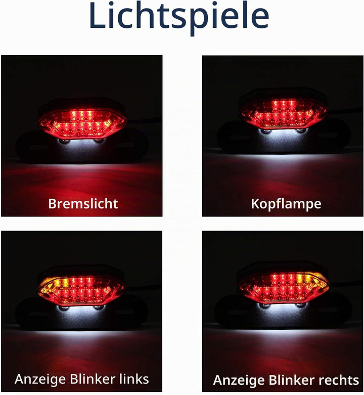 JMTBNO Motorrad 20 LED Rücklicht Bremslicht Blinker Kennzeichenbeleuchtung mit Halterung E-geprüft U