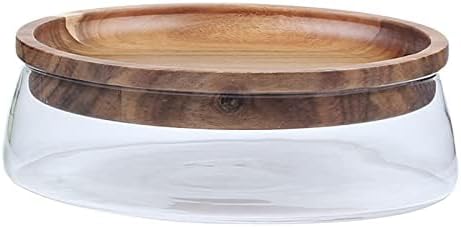 Obstschale, Glasschale mit Holzdeckel, stilvoller Obstkorb aus Glas, doppelt verglaste Schale für Tr