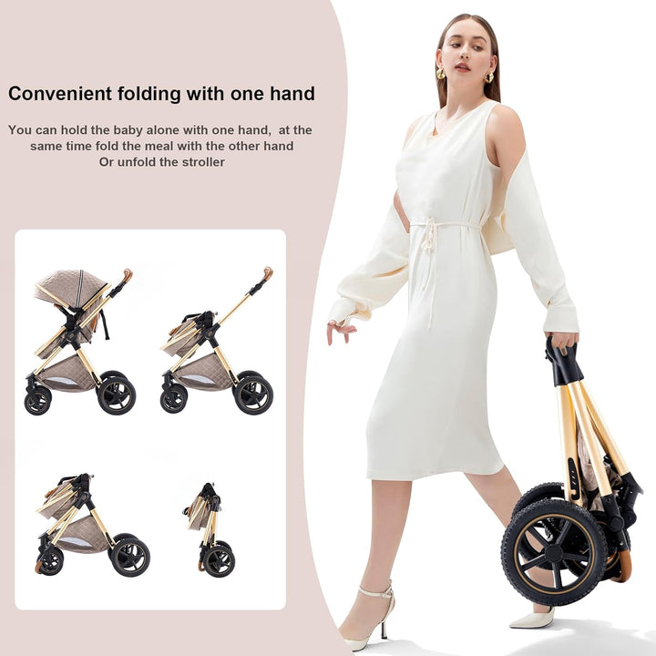 BEBBY Kinderwagen, Standard-Kinderwagen, Kinderwagen 3 in 1,Kinderwagen mit Faltbarem Tragbarem für