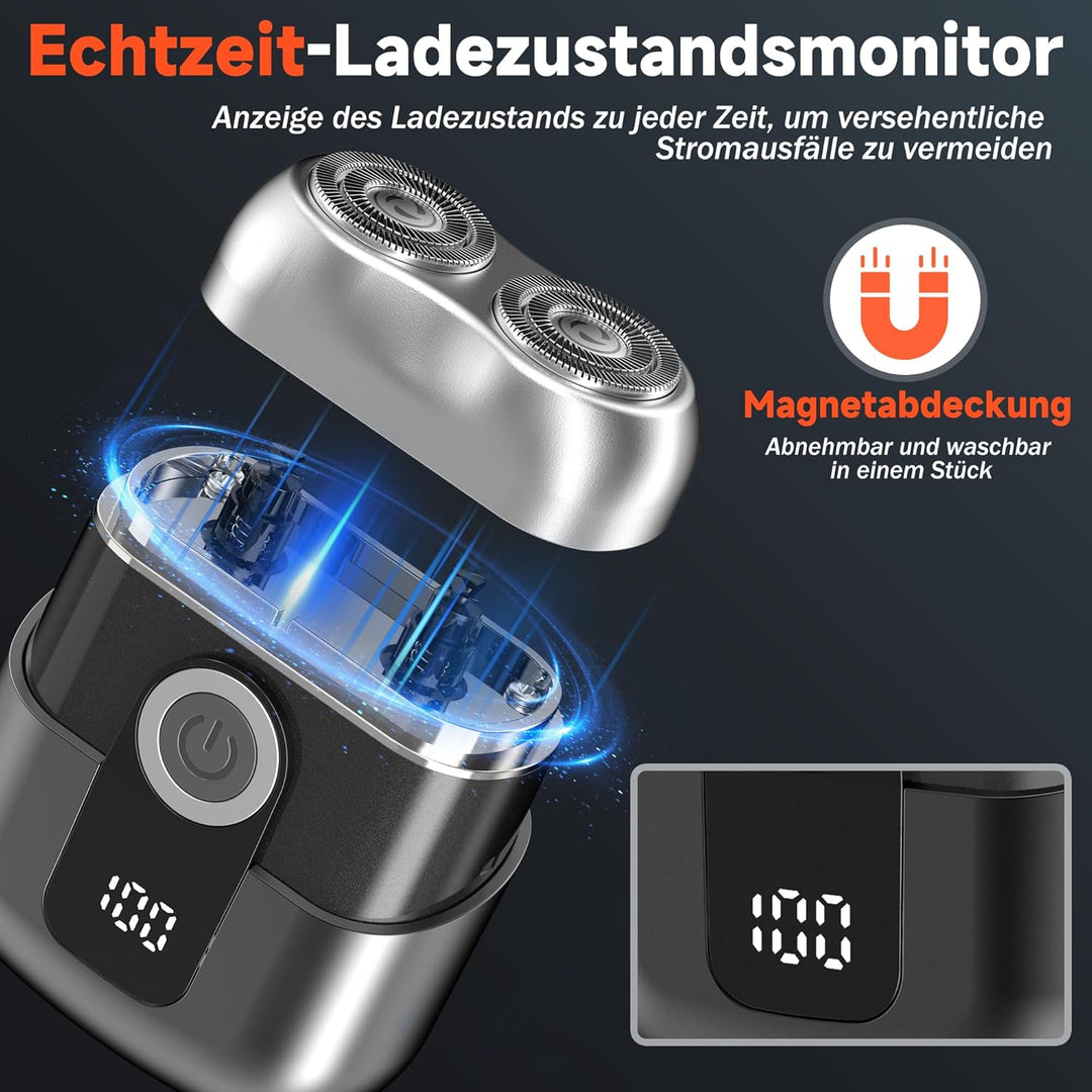 Mini Rasierer Herren Elektrisch mit LED-Anzeige, IPX6 Wasserdichter Elektrorasierer Herren, Tragbare
