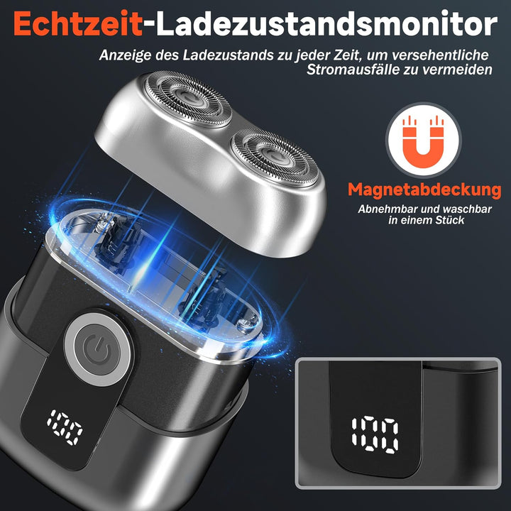 Mini Rasierer Herren Elektrisch mit LED-Anzeige, IPX6 Wasserdichter Elektrorasierer Herren, Tragbare