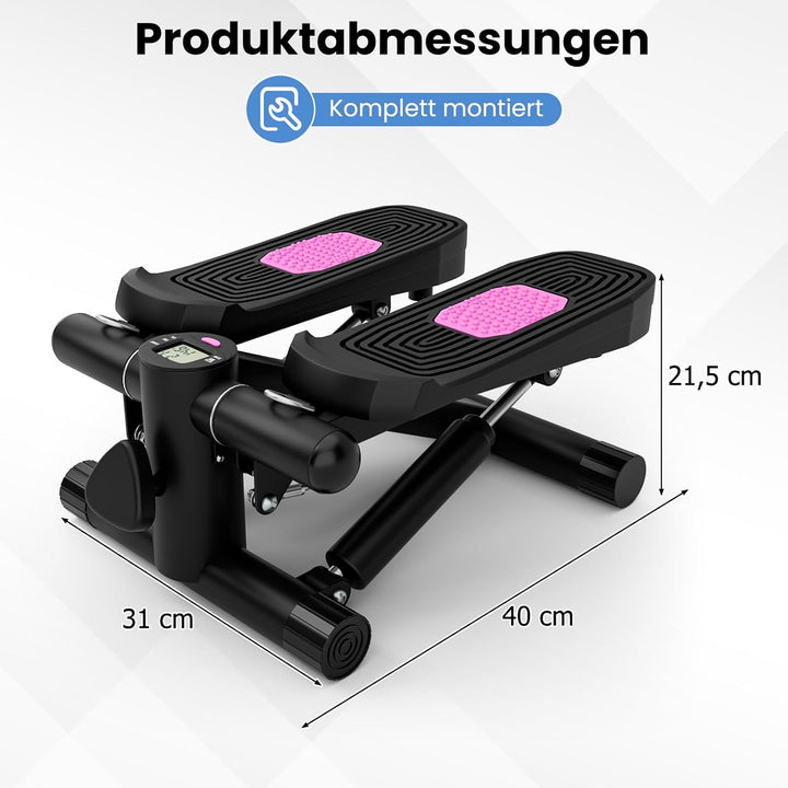 GYMAX Mini Stepper für Zuhause, Up-Down Stepper mit Power Ropes, LCD-Monitor & 5-stufige höhenverste