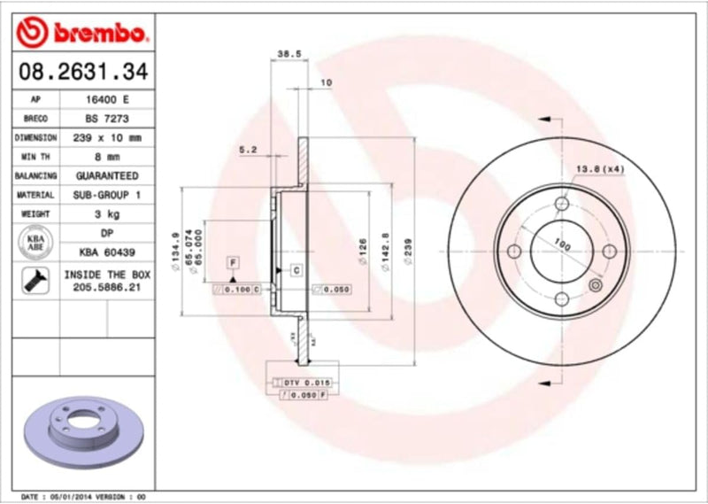 Brembo 08.2631.34 Bremsscheibe - Paar