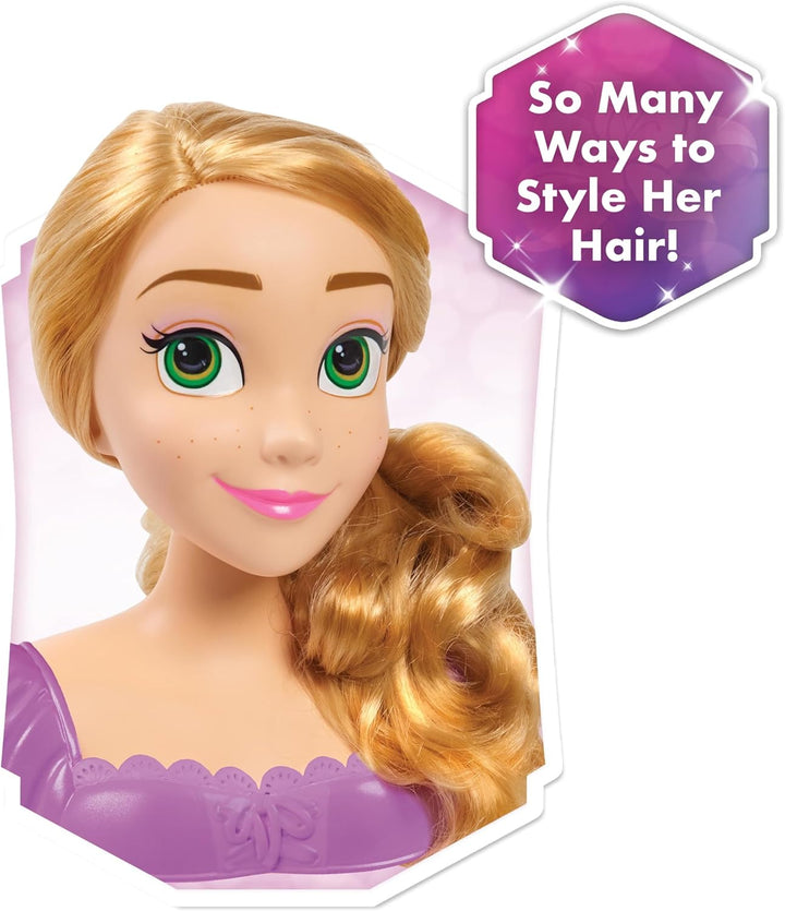 Disney Princess 20 cm Rapunzel Frisierkopf mit Zubehör, 7-teilig, Blondes Haar, Kinderspielzeug für