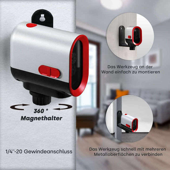 ENVENTOR Kreuzlinienlaser Roter, Selbstnivellierend Linienlaser 35M ± 0,3 mm/m, Dual-Lasermodul, IP5