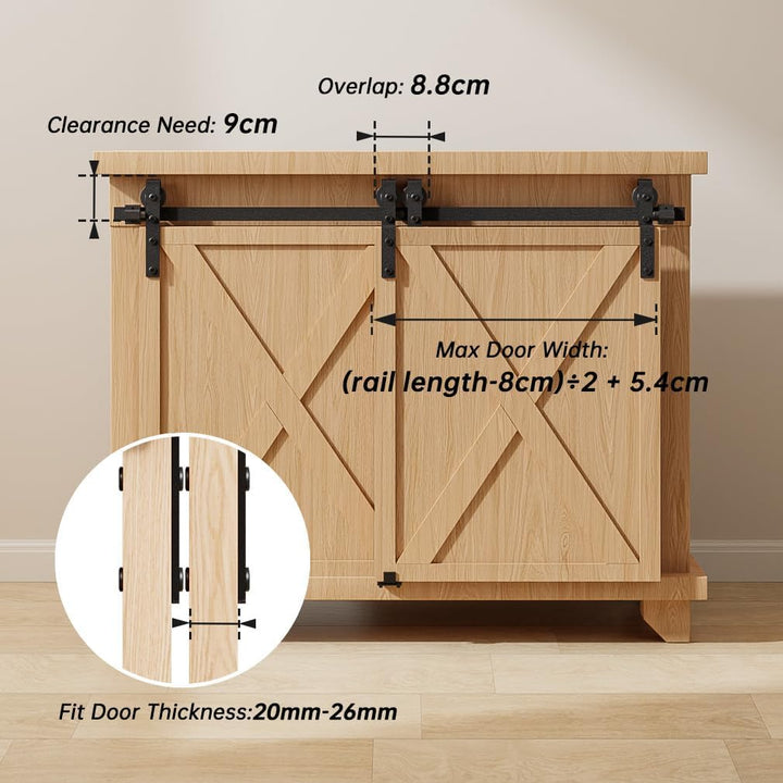 BONIKLUBA Mini Schiebetür Komplettset Schiebetürbeschlag 91.5cm Laufschiene mit Rollen Schiebetürsys