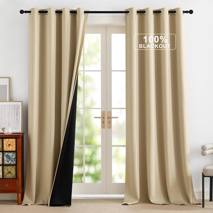 PONY DANCE 100% Blickdichte Gardinen mit Ösen Vorhang Wohnzimmer 2er Set H 245 x B 140 cm Biscotti B