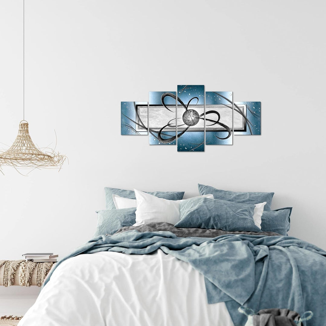 Runa Art Wandbilder Abstrakt 5 Teilig Bild auf Vlies Leinwand Deko Wohnzimmer Schlafzimmer Blau Grau