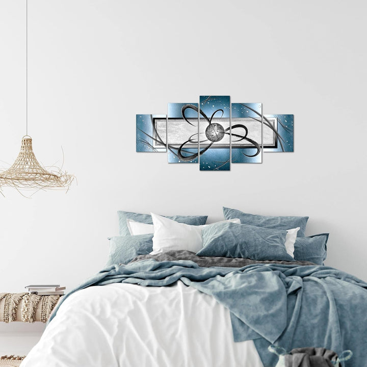 Runa Art Wandbilder Abstrakt 5 Teilig Bild auf Vlies Leinwand Deko Wohnzimmer Schlafzimmer Blau Grau