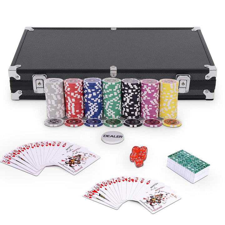 GOPLUS Pockerkoffer Pockerset 300 Chips Pockerchips Pocker Set mit Würfel Pokerkarten (schwarz), Sch