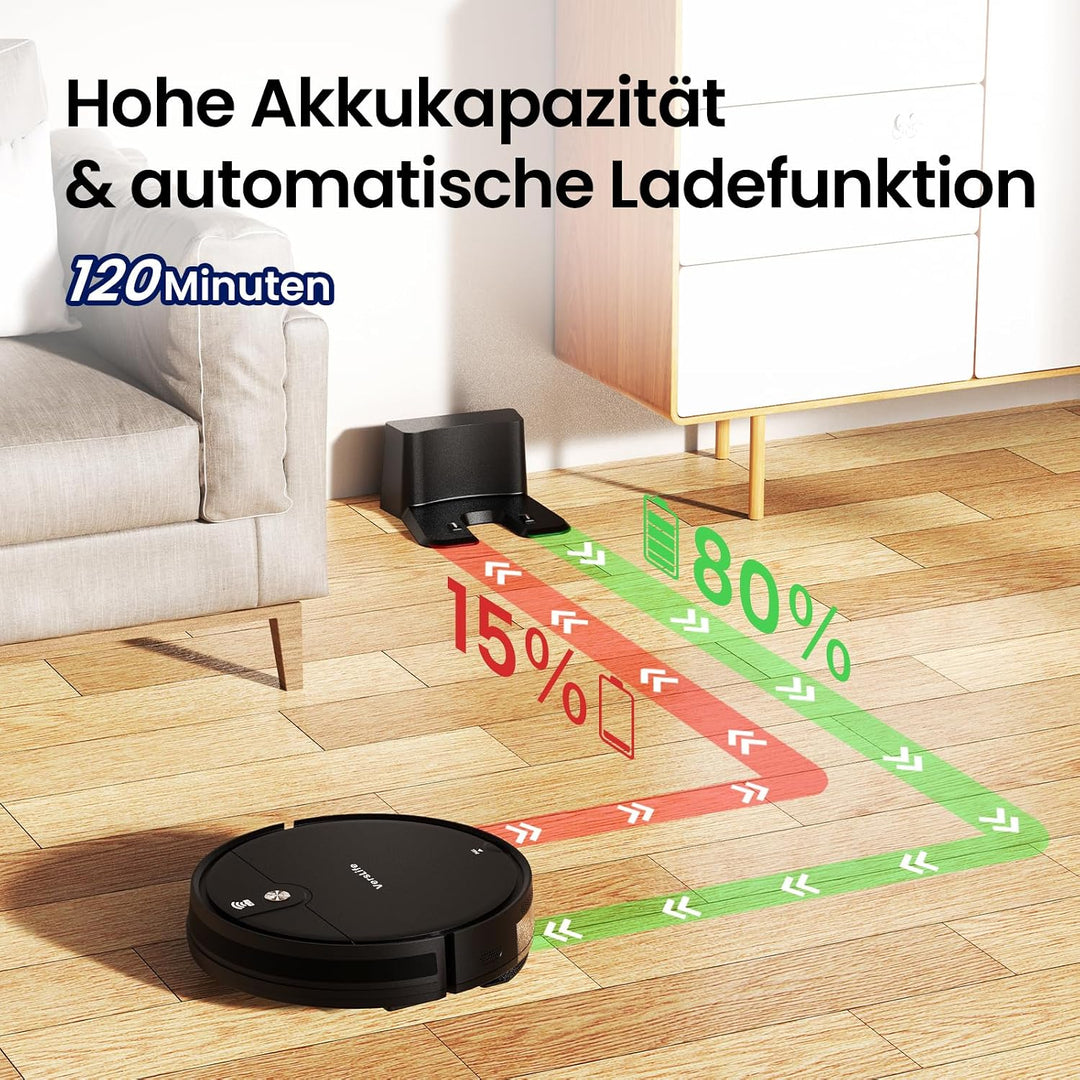 VersLife L6 Saugroboter mit Wischfunktion, 4000Pa Staubsauger Roboter Schwarz, Schwarz