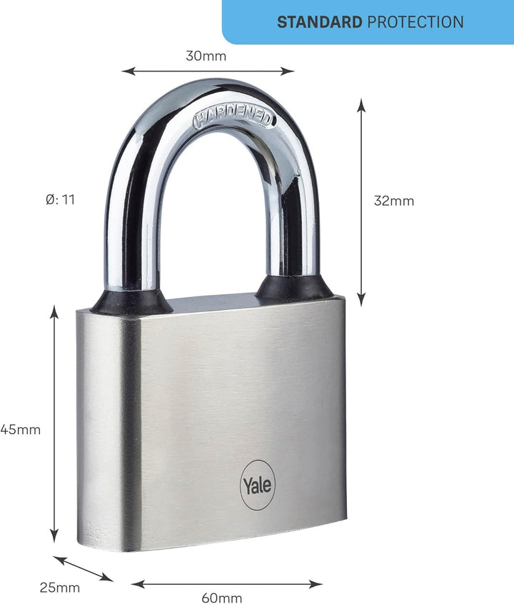 Yale - Y112/60/132/1 Eisenscheibenvorhängeschloss 60 mm - vernickelt - Bügel aus gehärtetem Stahl -