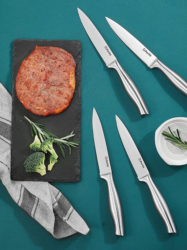 D.Perlla Steakmesser Set, Edelstahl Steakbesteck Set für 8 Personen, Schärfer Länger Steakmesser mit