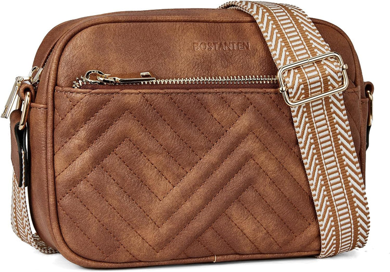 BOSTANTEN Damen Handy Umhängetasche, Crossbody Bag mit verstellbarem Breiter Gurt, PU Leder Gesteppt