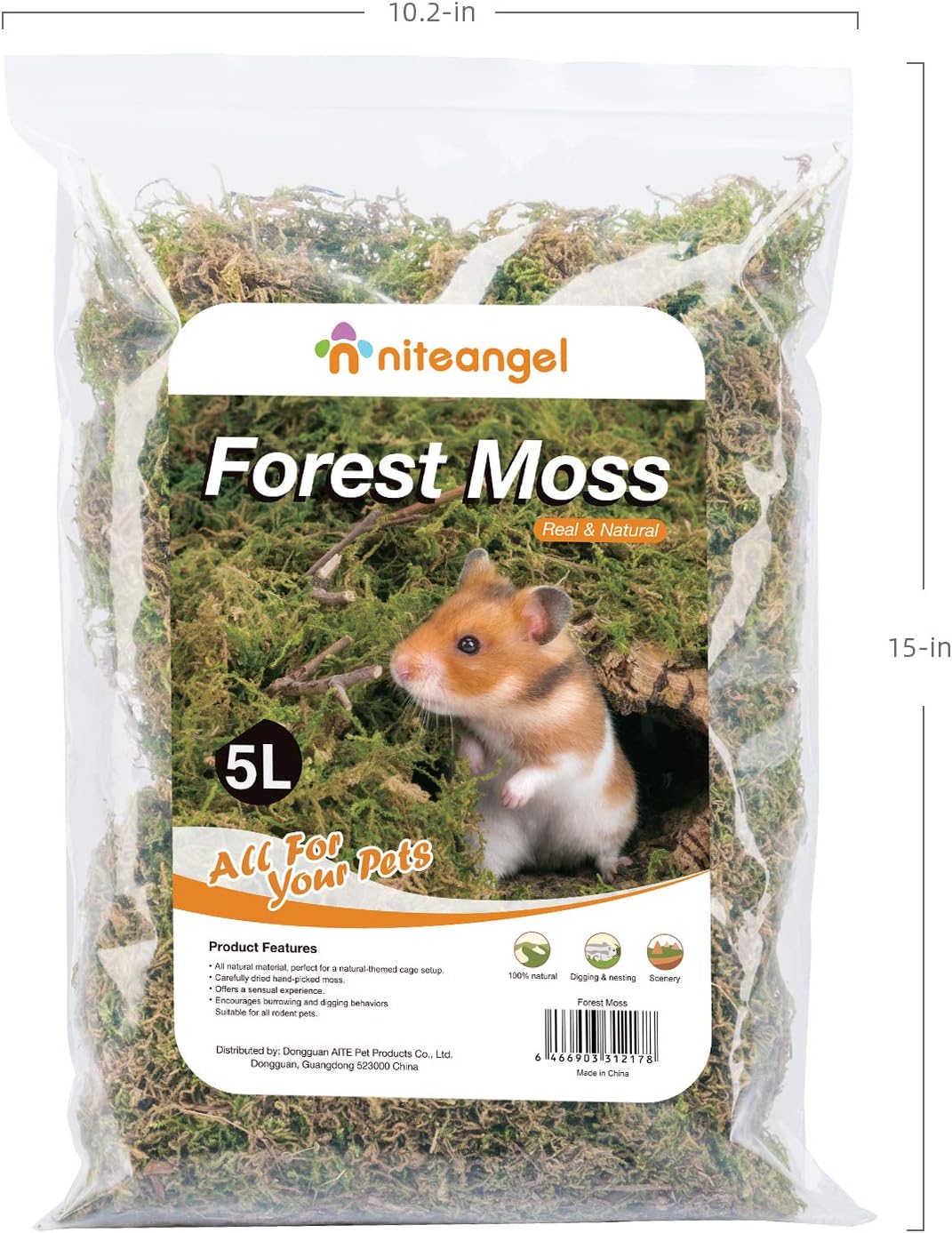Niteangel 5L Waldboden Moos Weiches natürliches Moos zum Nestbau für Zwerg- und Syrische Hamster, Wü