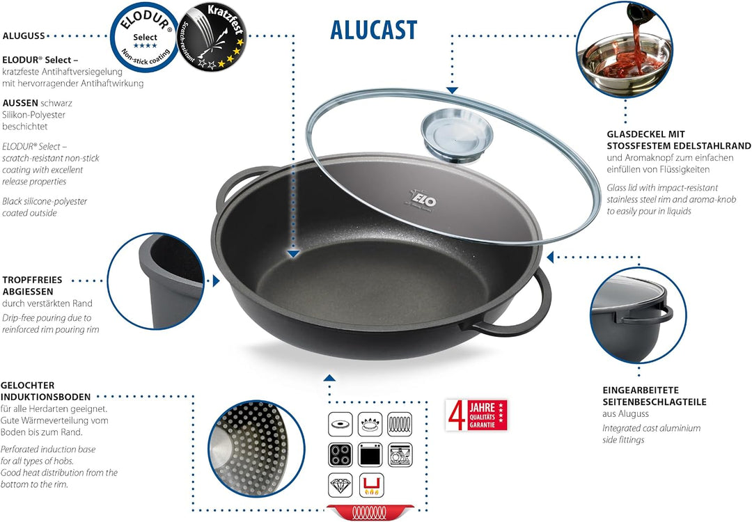 ELO Alucast ovaler Bräter 38cm matt, kratzfeste ELODUR® Select Antihaftversiegelung, Induktionsboden