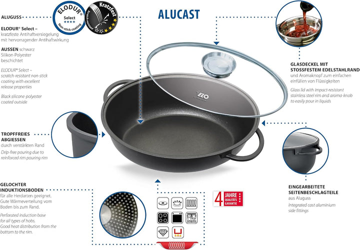ELO Alucast ovaler Bräter 38cm matt, kratzfeste ELODUR® Select Antihaftversiegelung, Induktionsboden