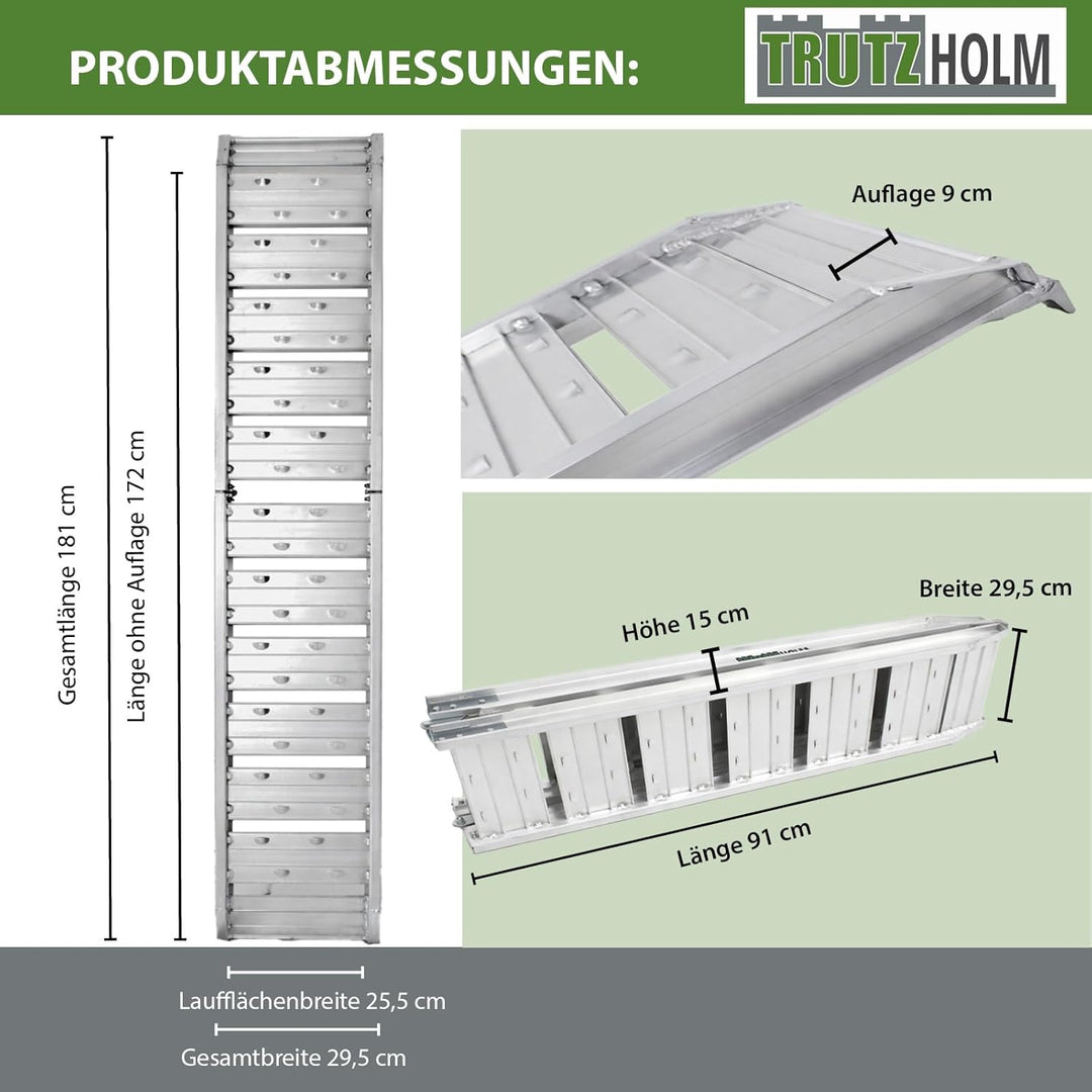 TRUTZHOLM 2 x Auffahrrampe klappbar 180 cm Traglast 400 kg Alu grau geriffelt/gelocht Verladerampe