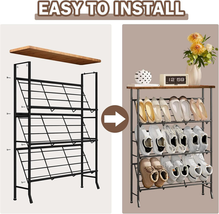 Schuhregal Schmal Metall, Shoe Rack mit 4 Ebenen, Stapelbares Kleines Schuhregal, SchuhstäNder Organ