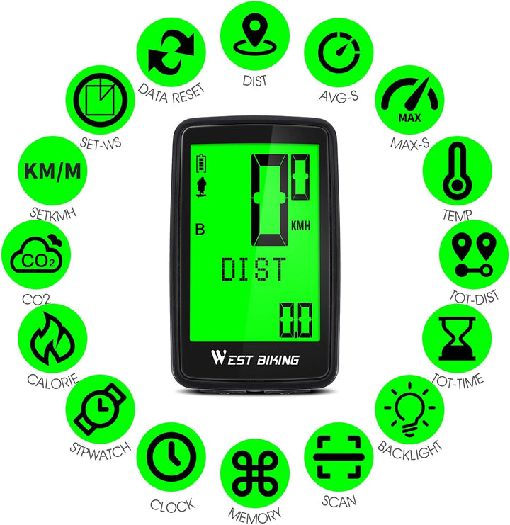Fahrradcomputer USB Aufladbar, Fahrrad Kilometerzähler Tachometer Kabellos IPX7 Wasserdicht, Fahrrad