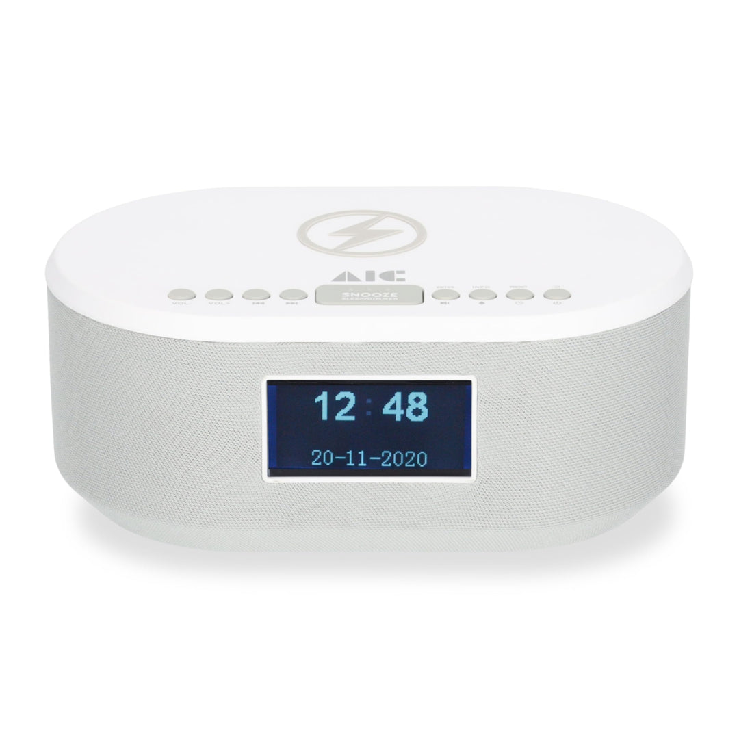 AIC Radiowecker DAB mit Ladefunktion Bluetooth QI Funktion USB Dual Alarm 18DAB Weiss