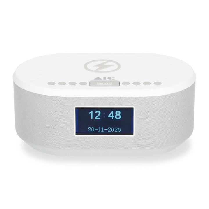 AIC Radiowecker DAB mit Ladefunktion Bluetooth QI Funktion USB Dual Alarm 18DAB Weiss