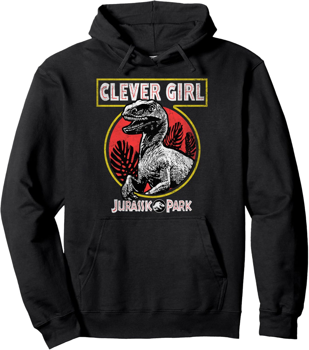 Jurassic Park Clever Girl Raptor Roar Circle Logo Pullover Hoodie