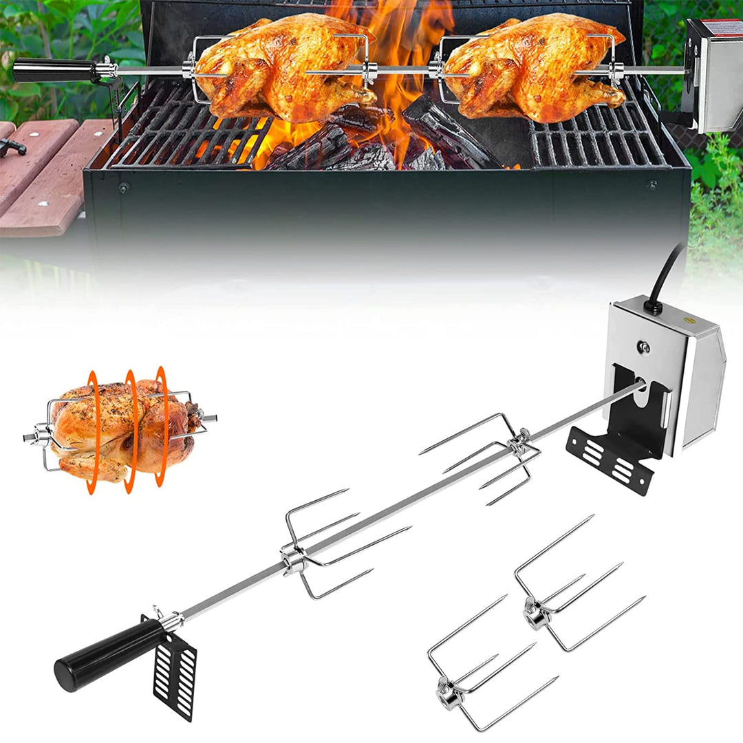 Elektrischer Grillspiess Set 107cm Drehspiess inkl. 4X Fleischnadeln und Edelstahl Motor, 220V-240V,