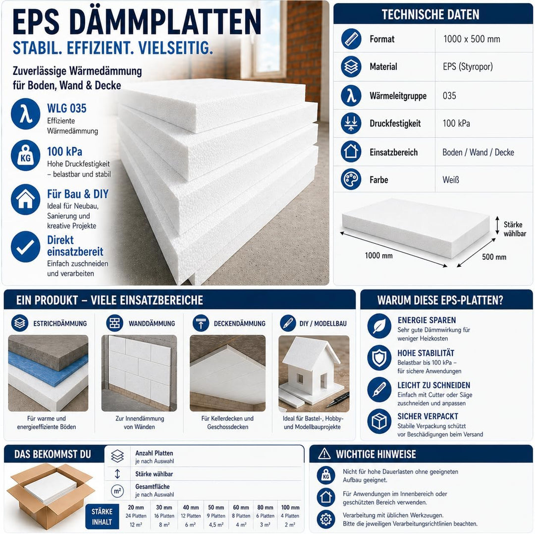 Styropor Dämmplatten EPS DEO 035 dm - ausgezeichnete Druckfestigkeit 100 kPa - sicherer Versand der