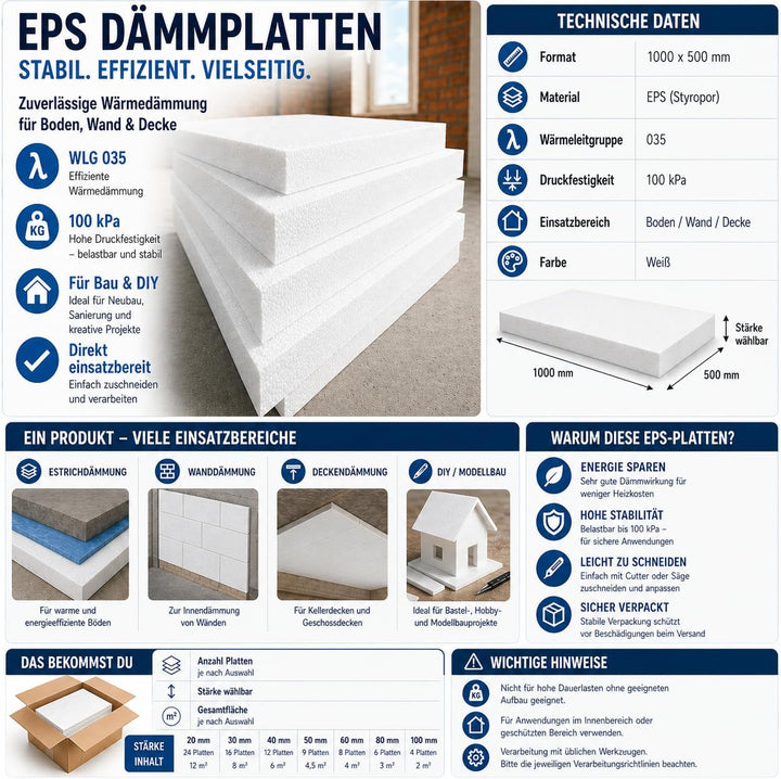 Styropor Dämmplatten EPS DEO 035 dm - ausgezeichnete Druckfestigkeit 100 kPa - sicherer Versand im s