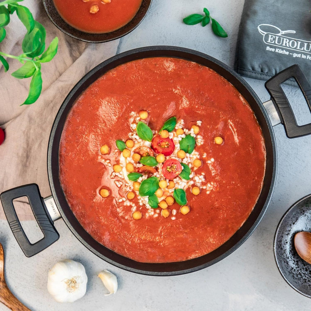 Eurolux Guss-Schmortopf Ø 20 cm - ca. 3.0 Liter - kleiner 10 cm flacher Bratentopf Aluguss mit Antih