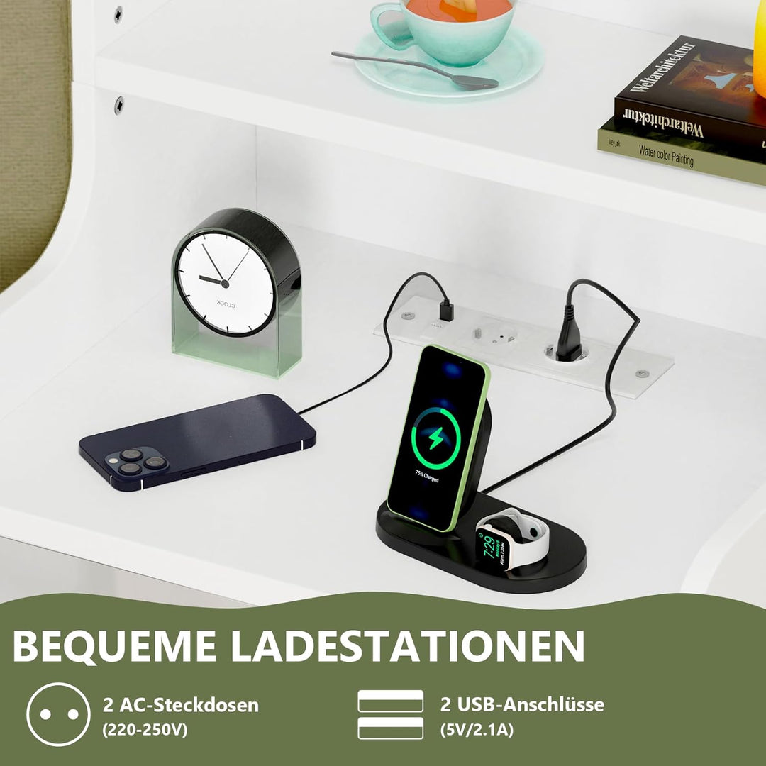 PIPIPOXER 2er Set Nachttisch mit Steckdose & USB,Nachttisch Weiss Hochglanz mit 3 Schubladen, Modern