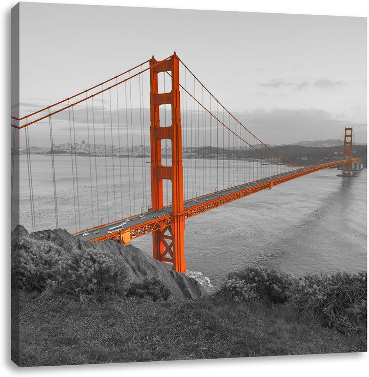 Pixxprint Golden Gate Bridge San Francisco schwarz/weiss, Format: 70x70 auf Leinwand, 70x70