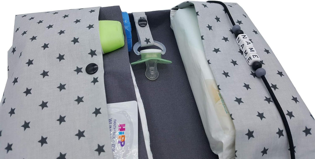 Grosse Windeltasche XXL mit Name Wickeltasche Grau/Anthrazit Innen glatte Baumwolle, Grau/Anthrazit